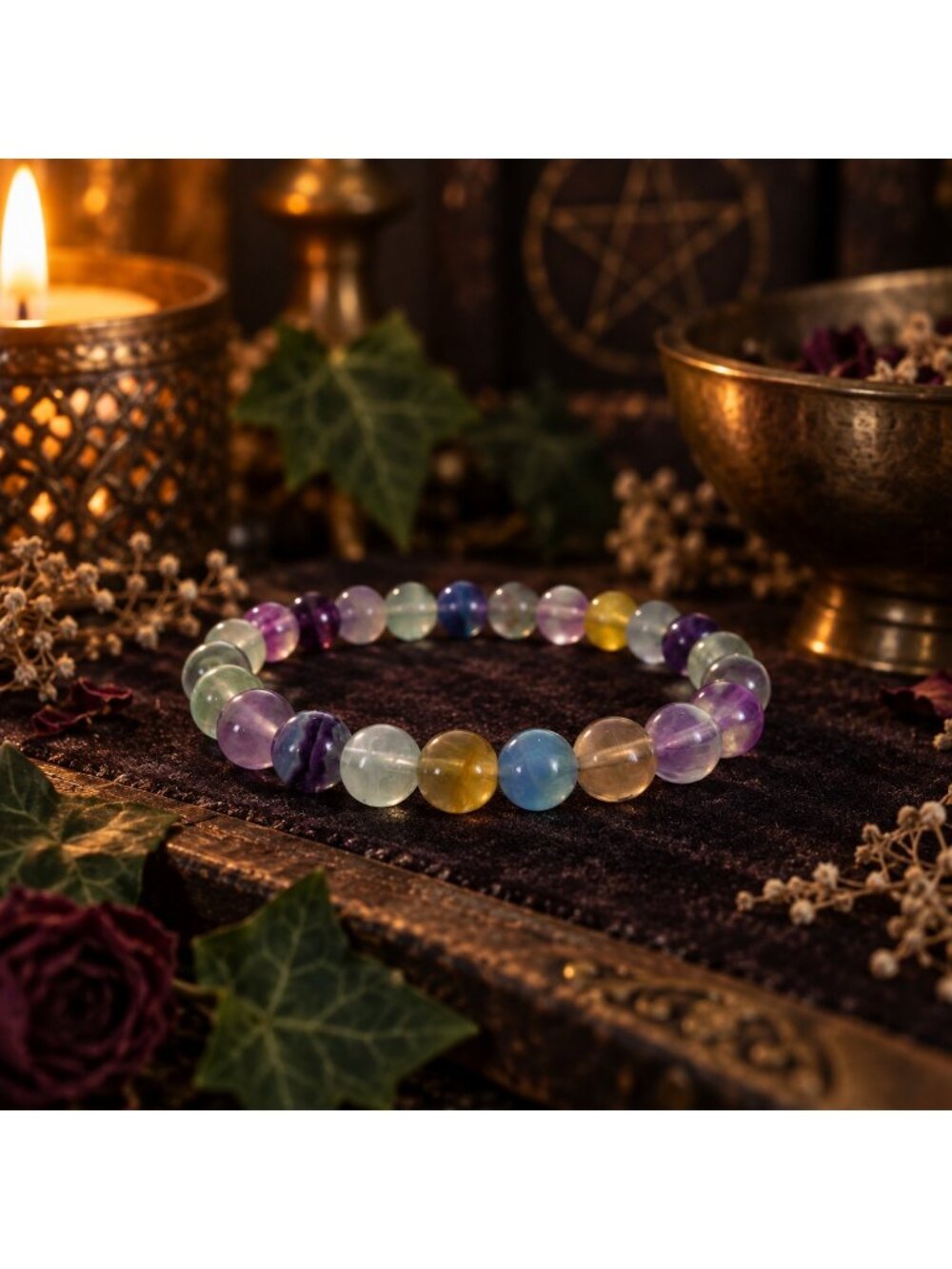 Natural Rainbow Fluorite Crystal 8mm Stretch Bracelet